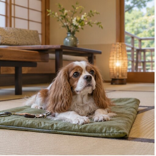 宿でくつろぐキャバリア